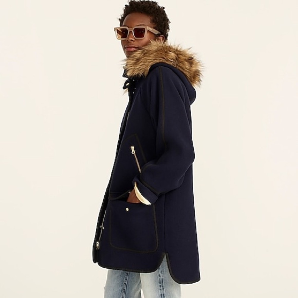 NEW! J. Crew Summit Parka in Italian Stadium-Cloth Wool Coat in Navy (8) - Picture 13 of 16
